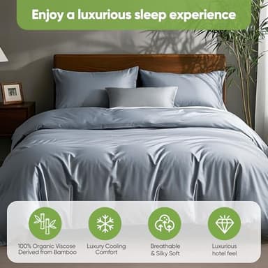 TWK Luxury Sheet Set, Genuine 100% Organic Viscose Derived from Bamboo, Cooling & Breathable, Silky Soft, Bedding Sheets & Pillowcases (Sterling Blue, King) - Image 4