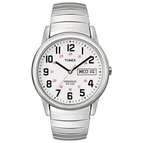Timex Men's Easy Reader 35mm Day-Date Watch – Silver-Tone Case White Dial with Silver-Tone Expansion Band - Image 1