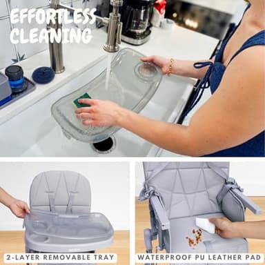 Bicystar Foldable Baby High Chair with Easy Clean Double-Layer Tray, Adjustable Foot Rest, Safety First 5 Point Harness, Compact Space Saver Baby Feeding Chair Portable for Travel - Image 2