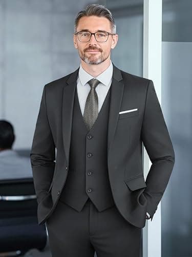 WEEN CHARM Suits for Men,3 Piece Slim Fit Suit Set with 2-Button Blazer,Vest,Pants,Tuxedo for Wedding,Prom,Party,Business Grey - Image 4