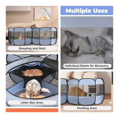 2-in-1 XLarge Pop Up Dog Playpen, Cat Puppy Pet Playpen, Indoor Outdoor Cats Enclosed, Cat Tent Crate Cage Kennel, Portable Playpen for Kitten and Small Animals(No Divider, Unified Space) - Image 2