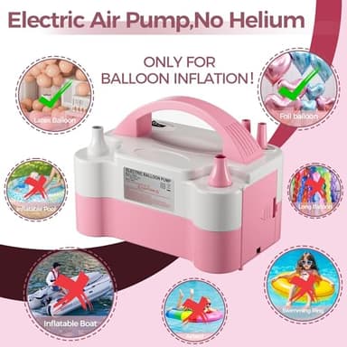 DECOCKRAT Balloon Pump - Electric Dual Nozzle Air Pump for Balloon, Portable Balloon Blower Save Time and Effort, Balloon Inflator for Parties and Decorations - 110V-120V, 600W, PinkWhite - Image 5