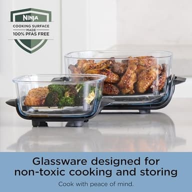 Ninja Crispi 4-in-1 Portable Glass Air Fryer Cooking System, 4QT & 6Cup Glass Containers with Storage Lids, Easy Meals, Microwave, Freezer & Dishwasher Safe, Air Fry, Bake, & More, Periwinkle, FN101PL - Image 13