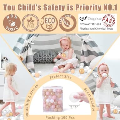 GOGOSO Ball Pits Balls Toddlers 50 100 200 500 Plastics Shape Ball Non-Phthalate Non-BPA Non-Toxic 2.2-Inch Crush Proof Play Balls, Beige+Pink+Pearl Brown+White+Clear, 100 Balls - Image 2