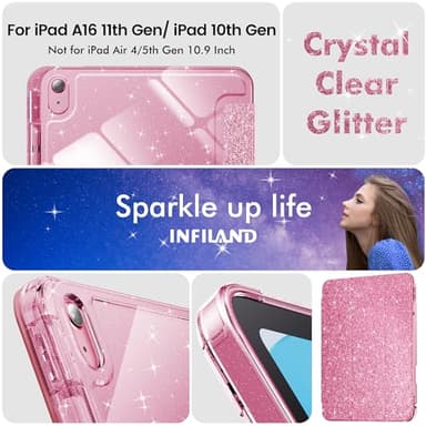 INFILAND Compatible with iPad A16 11th Generation 11 Inch 2025 Case, iPad Case 10th Generation 10.9 Inch, Glitter Cover with Sparkly Clear Back, Pencil Holder, for Kids Girls (Rose Pink) - Image 8