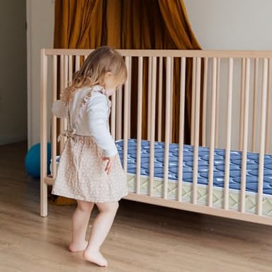 LILYVIBEBEARHAPPY 38’’x24’’ Mini Crib Mattress, Thickened Soft Breathable Foam, Quiet and Odorless Hypoallergenic Portable Travel Crib Mattress, Fits Mini and Portable Cribs,Blue - Image 6