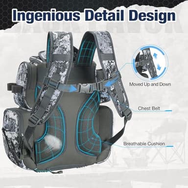 Piscifun Fishing Tackle Backpack with 4 Trays, Large Outdoor Storage Tackle Bag with Protective Rain Cover, VEIL Camouflage - Image 5