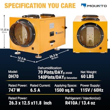 MOUNTO 140 PPD Crawl Space Dehumidifier – Commercial Basement Dehumidifier with Auto Defrost, Compact Design, cETL Listed - Image 4