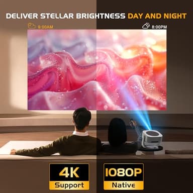 4K Support Outdoor Smart Projector with WIFI 6 and Bluetooth 5.2 with Apps Built-in , Native 1080P Mini Wireless Projector, 360° Rotatable, Electric Focus & Auto Keystone, Android Movie Projector - Image 4