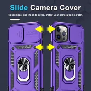 Janmitta Case for iPhone 16e Phone Cover Built in Slide Camera Lens Cover+Screen Protector,Heavy Duty Shockproof Full Body PhoneCase with Finger Ring Holder Kickstand,2025 Purple - Image 3