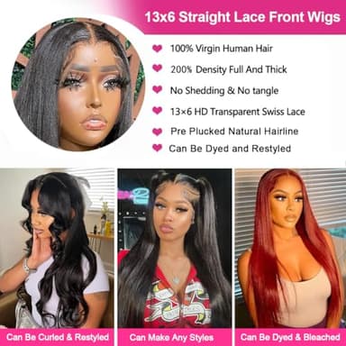 AUOU 13x6 Lace Front Wigs Human Hair Pre Plucked 34 Inch Straight HD Lace Front Wigs Human Hair 200 Density 13x6 Frontal Wigs Human Hair with Baby Hair Straight Glueless Wigs Human Hair for Women - Image 5