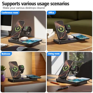 YiJYi 2025 Dual Phone Wireless Charging Station for Apple Devices, 30W Wireless Charger with Clock & 7-Color Night Light,Dual iPhone Charger for iPhone 16 for AirPods4 for Apple Watch10 - Image 7