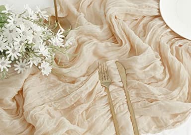 FEXIA 10 Pack Beige Gauz Table Runner 35x120 Inches Ivory Cheesecloth Rustic Boho Table Runner for Bridal Shower Wedding Party First Communion Centerpiece Engagement Rustic Boho Decoration - Image 3