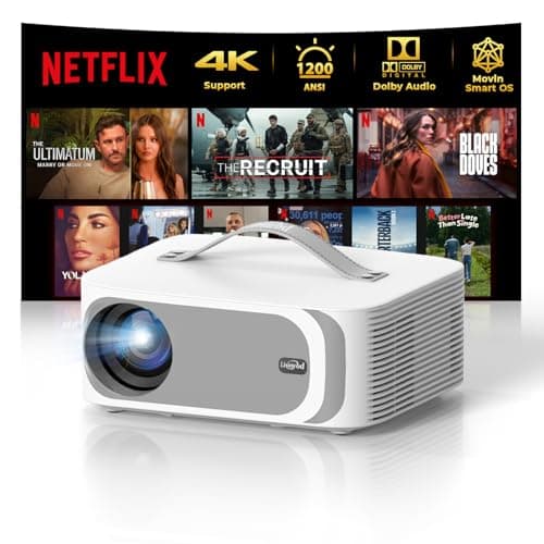 [AI Movin 2.0 System/1200 ANSI/Auto Focus] Projector with WiFi and Bluetooth, Outdoor-Projector 30W DoIby Audio APPS Built-in, Lisowod 1080P Smart Portable 4K Proyector with HDR10+ 2025 Upgraded