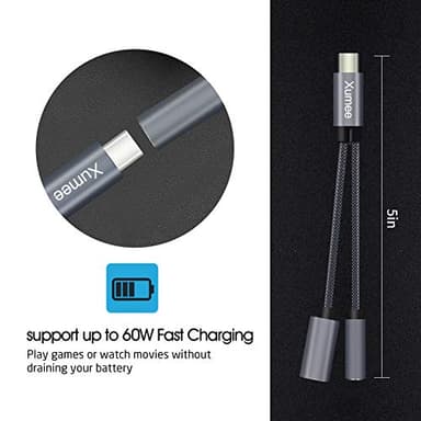 Xumee USB Type C to 3.5mm Headphone and Charger Adapter, 2-in-1 USB C to Aux Audio Jack Hi-Res DAC and Fast Charging Dongle Cable Compatible with iPhone 16/15 Pro Max,Galaxy S25 S24 Ultra (Grey) - Image 5
