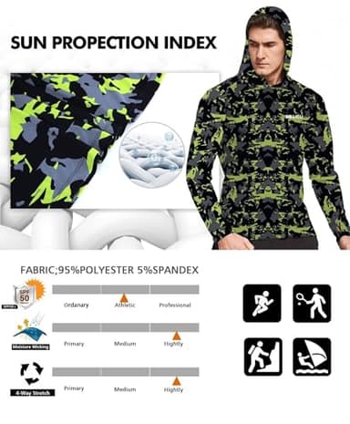 WELIGU Men's UPF 50+ Sun Protection Hoodie Shirt Long Sleeve SPF Fishing Outdoor UV Hiking Lightweight Shirts Green-linxing-L - Image 5