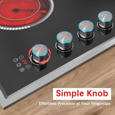 30 Inch Electric Cooktop, 4 Burner Electric Stove Top with Knob Control, 6700W Stove Top Burner with Overheat Protection, Child Lock, Timer, Durable Metal Frame, Bulit-in Glass Top 220-240V Hardwired - Image 6