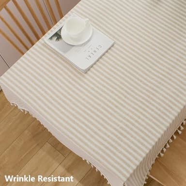 TruDelve 120 Inch Extra Long Tablecloth Beige Striped Tablecloths Washable Cloth Tablecloths for 8 Foot Rectangle Tables (Beige,120"x55",Rectangular) - Image 3