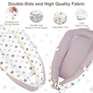 Baby Lounger with Waterproof Liner, Infant Lounger for 0-24 Months Newborn,Soft Cotton & Breathable Cover,Essentials Gifts for Baby Travel and Floor (Baby Star) - Image 4