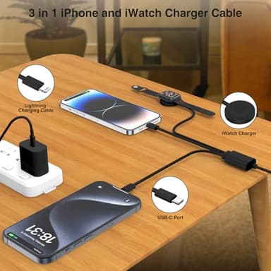 QZIIW Apple Watch Charger - USB C Magnetic 3 in 1 iWatch Cable, 6 FT - Compatible with Apple Watch Series 9/8/7/6/SE/5/4 & iPhone 15/14/13/12/11, iPad - Image 2