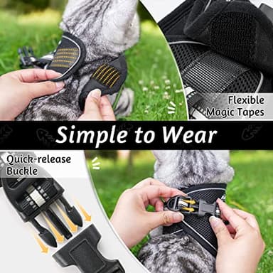 rabbitgoo Cat Harness and Leash Set for Walking Escape Proof, Adjustable Soft Kittens Vest with Reflective Strip for Cats, Comfortable Outdoor Vest, Black, M - Image 2