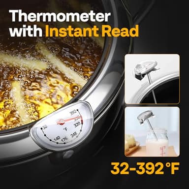 VIVOHOME 8.3 Inch 2.2 L 304 Stainless Steel Deep Fryer Pot with Tong, Tempura Fryer Pan with Thermometer for Chicken, Fish, French Fries, Shrimp - Image 3