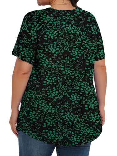 Womens Plus Size Tops Tunic Short Sleeve Crew Neck Shirts Casual Soft Blouse Green Heart 3X - Image 4