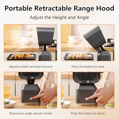 Yisowy Portable Range Hood, Retractable Desktop Exhaust Fan with 2-Speed Settings, Detachable 3 Layer Aluminum Filter & Oil Collection Cup, Compact for Kitchen, Indoor Barbecues, or RV Cooking - Image 3