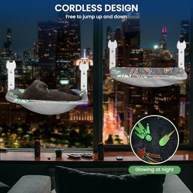 HiPetpy 2 Pack Cat Window Perch, Glow in The Dark Foldable Cat Hammock with Sunken Design & Removable Soft Cover, Breathable Cordless Window Bed for Resting Indoor Kitten (Shallow Perch, 2 Pack - M) - Image 4