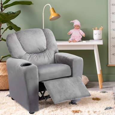 Naomi Home Suri Kids Recliner Chair with Cup Holder & Footrest, Gray Microfiber - Cozy Lounge for Toddlers & Children - Image 3