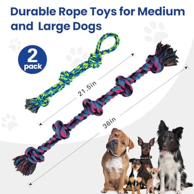 Heavy Duty Dog Rope Toys for Aggressive Chewers - 2 Pack Indestructible Tug of War Toys for Medium to Large Breeds, 100% Cotton for Boredom and Teeth Cleaning - Image 2