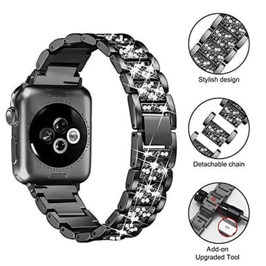 Mesime Compatible for Apple Watch Band with Screen Protector Case, Jewelry Replacement Bands 46mm 45mm 44mm 42mm 41mm 40 mm 38mm 2 Pack Protective Cover for iWatch Series 11/10/9/8/7/6/5/4/3/2/1/SE Women - Image 3