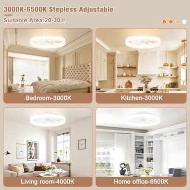 VOLISUN Low Profile Ceiling Fans with Lights and Remote, 23.6in Flush Mount Ceiling Fans with Light, 3000K-6500K Dimmable Fandelier LED Fan Lights, Bladeless Ceiling Fan with Light for Bedroom(White) - Image 2