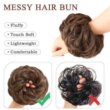 MORICA 1PCS Messy Hair Bun Hair Scrunchies Extension Curly Wavy Messy Bun Synthetic Chignon Hairpieces for Women(2/30#(Darkest Brown & Light Auburn Mixed)) - Image 4