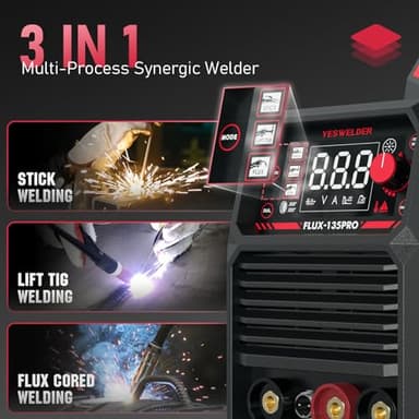 YESWELDER 135Amp MIG Welder,110V Flux Core Welder Flux Core MIG/Lift TIG/Stick 3-in-1 Large LED Digital Display Welding Machine IGBT Inverter Welder FLUX-135PRO - Image 3