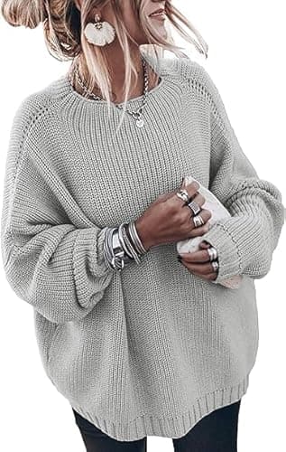 Womens Crewneck Pullover Sweaters Dressy Loose Casual Oversized Ribbed Knit Jumper Tops - Image 1