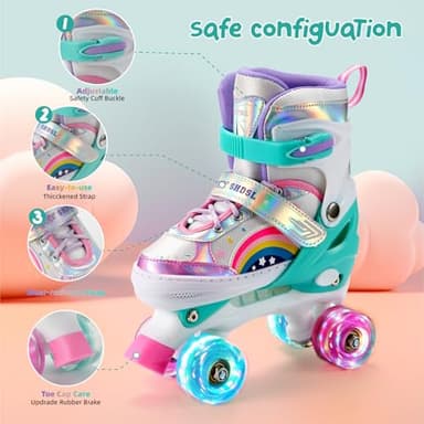 SHDSL Girls Roller Skates 4 Size Adjustable Kids Roller Skates for Girls, Purple Pink Roller Skate for Boys Toddlers, Beginner Kids Roller Skate Indoor Outdoor Sports - Image 2