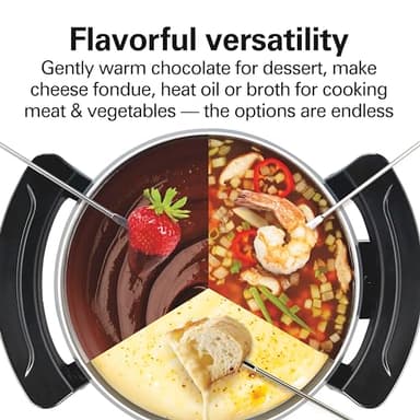 Hamilton Beach 12 Cup Electric Fondue Pot Set with Temperature Control, 6-Color Coded Forks, for Cheese, Chocolate, Hot Oil, Broth, 3 Quart PFAS-Free Nonstick Interior, Gray (86202) - Image 2