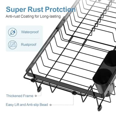 iSPECLE Expandable in Sink Dish Drying Rack - Adjustable Capacity Large Over The Sink Dish Drainer Drying Rack, Dish Rack with Utensil Holder, Black - Image 4