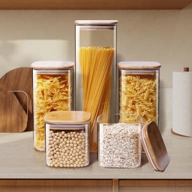 HomArtist Square Glass Jars with Bamboo Lids 79 FL OZ [Set of 3], Glass Canisters with Airtight Lid, Glass Food Storage Containers for Spaghetti, Fettuccine, Linguine,Pasta, Best for Kitchen & Pantry - Image 7