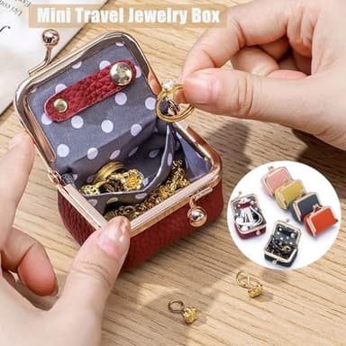 ROPTINK Genuine Leather Mini Jewelry Box, Mini Coin Purse Jewelry Case, Jewelry Case Kiss Lock, Travel Ring Box for Women for Earring/Ring/Necklace/Bracele (3 Pcs-A) - Image 3