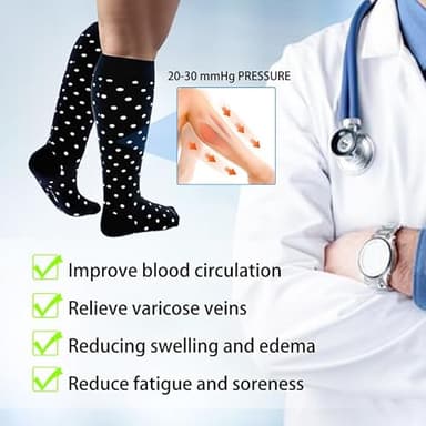 LEVSOX Viscose Made from Bamboo Compression Socks for Women&Men 20-30 mmHg Knee High Fun Cute Graduated Support Socks for Nurses, Pregnant Women, Travel and Flight, Medical, Black, Stripe, Polka Dots - Image 6