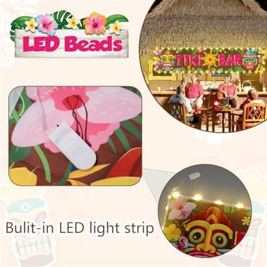 OuMuaMua Hawaiian Tiki Party Decorations, Luau Tiki Decorations Banner, Tiki Bar Sign with Lights for Summer Aloha Moana Hawaii Luau Party Decorations, Tropical Birthday Beach Pool Party Supplies - Image 4