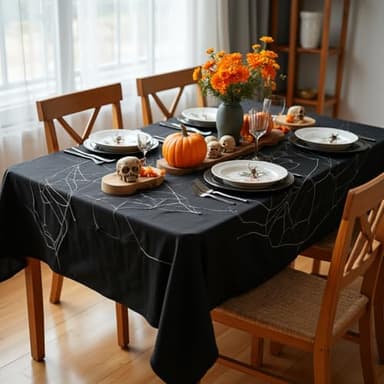 sancua Rectangle Tablecloth - 60 x 84 Inch - Stain and Wrinkle Resistant Washable Polyester Table Cloth, Decorative Fabric Table Cover for Dining Tables, Buffet Parties and Camping, Black - Image 3