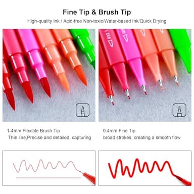 KALOUR 72 Art Markers Pens Set, Dual Tip Brush and Fine Point, Color Number and Name, Zipper Case, Adult Coloring, Lettering, Drawing - Image 4