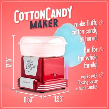 Nostalgia Cotton Candy Machine - Retro Cotton Candy Machine for Kids with 2 Reusable Cones, 1 Sugar Scoop, and 1 Extractor Head – Red - Image 2