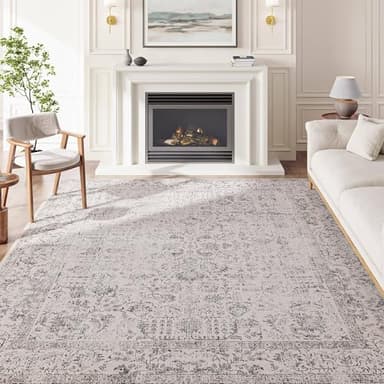 PureCozy Gray Area Rug 6x9 Machine Washable Vintage Living Room Distressed Non Slip Carpet Traditional Indoor Bedroom Grey Retro Floral Accent Throw Large Rug for Office Kitchen Dining Room - Image 4