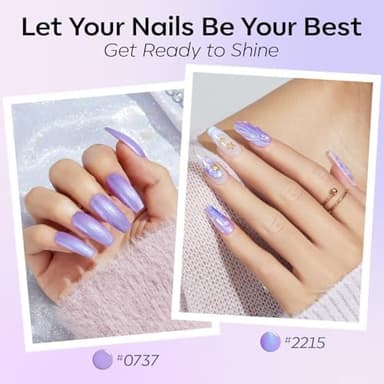 modelones Gel Nail Polish Set, 6 Colors White Blue Shimmer Violet Mermaid Hema Free Purple Summer Glitter Periwinkle Nails Soak Off Led Nail Gel Polish for Women Girl DIY Nail Art Gift - Image 5