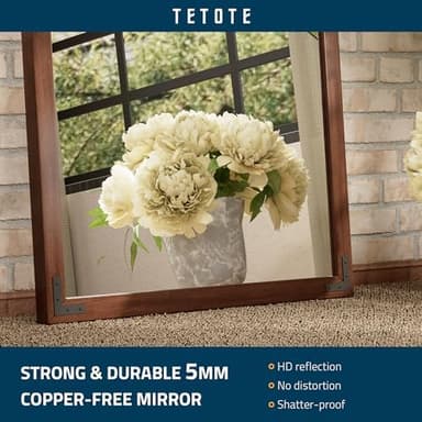 TETOTE 72 x 36 Walnut Wood Mirror for Bathroom Wall/Bedroom/Living Room/Entryway Farmhouse Rustic Bathroom Vanity Mirror Waterproof (Horizontal/Vertical Mounted - Image 6