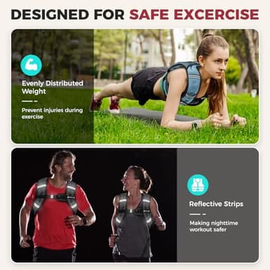 BAGAIL Weighted Vest, 5lbs/10lbs/12lbs/15lbs/20lbs/25lbs/30lbs Weight Vest with Detachable Phone Pouch, Rucking Vest for Women, Men, Walking, Weight Loss, Training, Running - Image 4